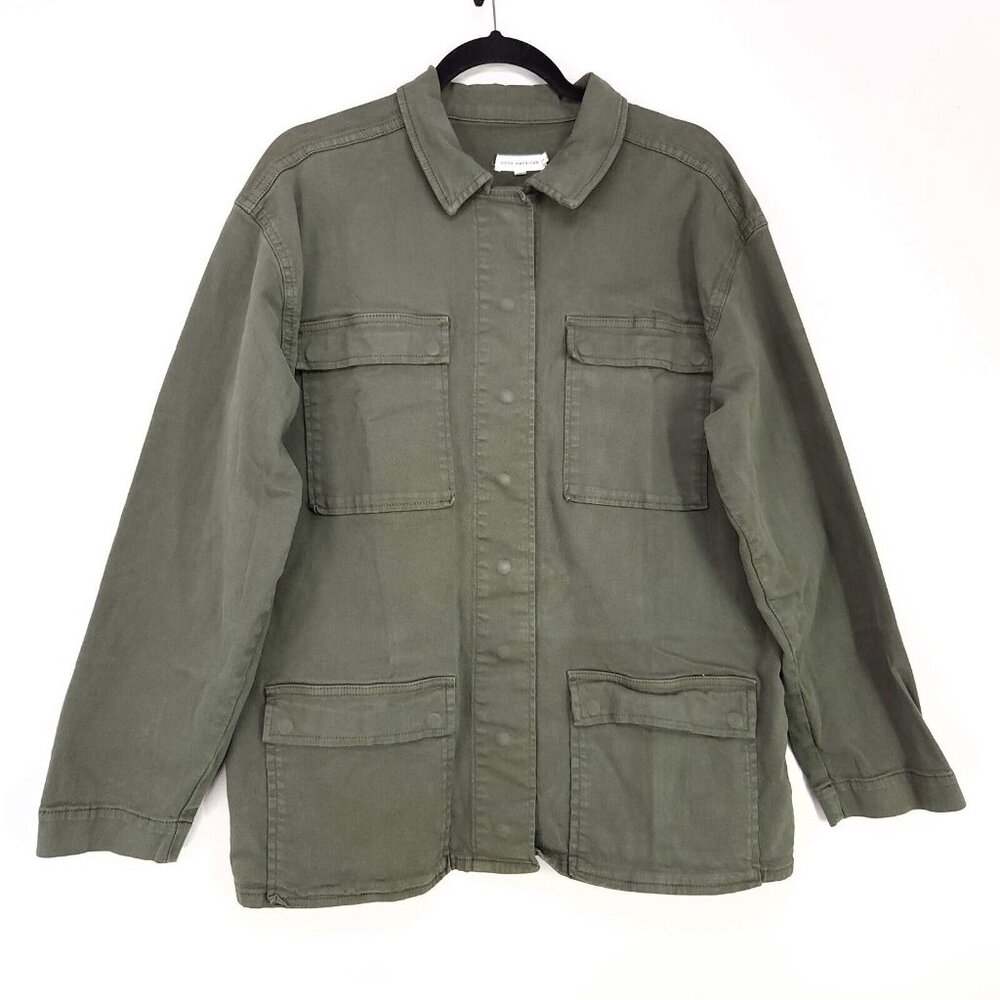Good American Utility Jacket Size 3 Army Green Front Pockets Snap Button UP